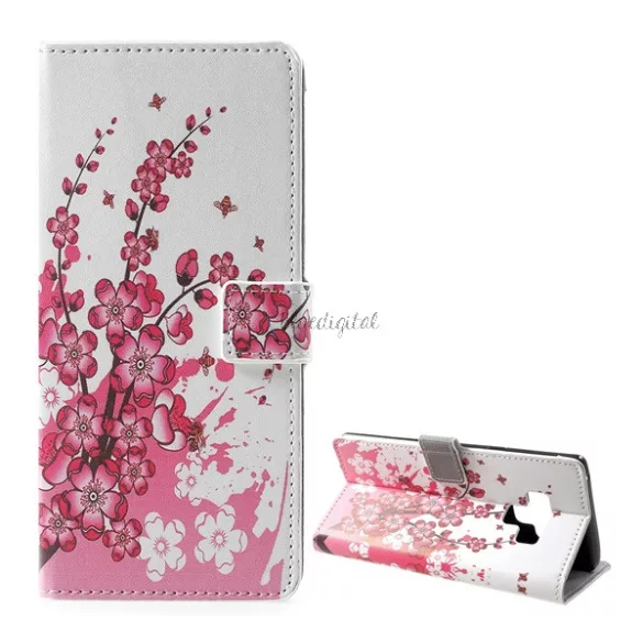 HUSĂ! - Carcasa in picioare, efect piele (FLIP, deschidere laterala, functie suport de masa, model de flori) ALB Samsung Galaxy Note 9 (SM-N960F)