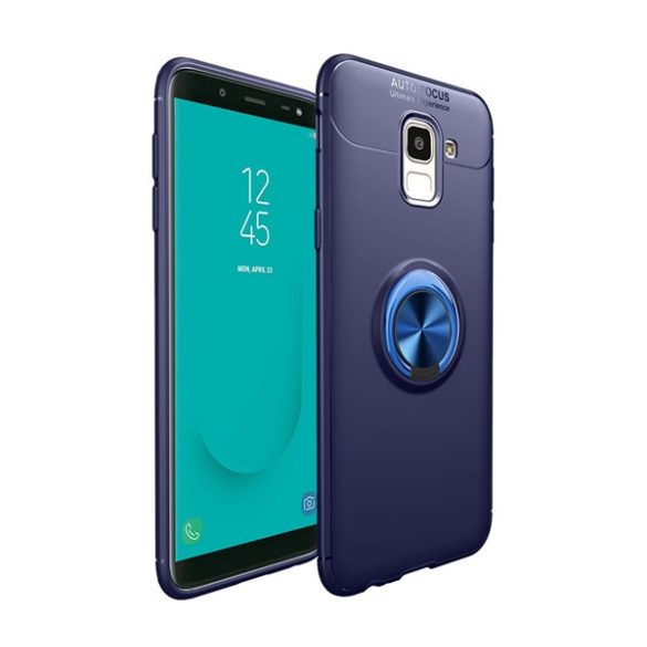 Protector de telefon din silicon (funcție suport de masă, inel de suport pentru telefon, rotire la 360°, placă metalică încorporată) ALBASTRU ÎNCHIS Samsung Galaxy J6 (2018) SM-J600F