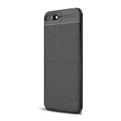   HUSĂ! - Protectie din silicon pentru telefon (rezistenta la impact mediu, efect piele, model de cusaturi) NEGRU Huawei Y6 (2018)