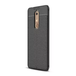   HUSĂ! - Protector de telefon din silicon (rezistenta la impact mediu, efect piele, model de cusaturi) NEGRU Nokia 5.1