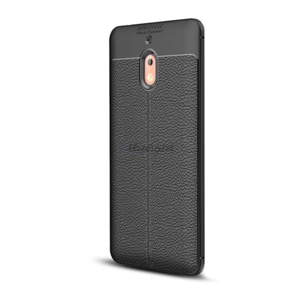Protector de telefon din silicon (rezistenta la impact mediu, efect piele, model de cusaturi) NEGRU Nokia 2.1