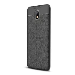   HUSĂ! - Protector de telefon din silicon (rezistenta la impact mediu, efect piele, model de cusaturi) NEGRU Nokia 3.1