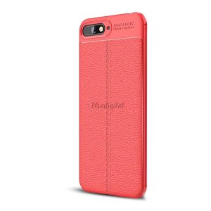 Protectie din silicon pentru telefon (rezistenta la impact mediu, efect piele, model de cusaturi) ROSU Huawei Y6 (2018)