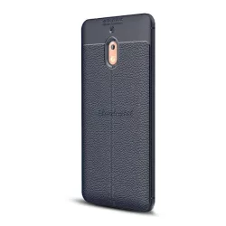   HUSĂ! - Protectie din silicon pentru telefon (rezistenta la impact mediu, efect piele, model de cusaturi) ALBASTRU INCHIS Nokia 2.1