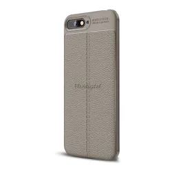   HUSĂ! - Protectie din silicon pentru telefon (rezistenta la impact mediu, efect piele, model de cusaturi) GRI Huawei Y6 (2018)