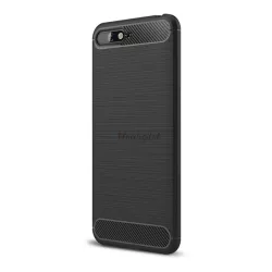   HUSĂ! - Protectie din silicon pentru telefon (rezistenta la impact mediu, colt cu perna de aer, periat, model carbon) NEGRU Huawei Y6 (2018)