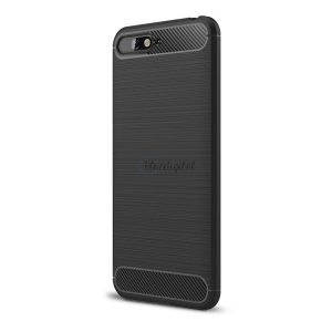 Protectie din silicon pentru telefon (rezistenta la impact mediu, colt cu perna de aer, periat, model carbon) NEGRU Huawei Y6 (2018)