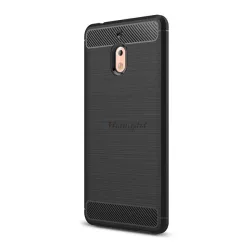  HUSĂ! - Protector de telefon din silicon (rezistență medie la impact, colț cu pernă de aer, periat, model carbon) NEGRU Nokia 2.1