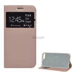   HUSĂ! - Husă în picioare, efect piele (FLIP, deschidere laterală, funcție suport de masă, fereastră de vizualizare) ROSE GOLD Huawei Y6 (2018)