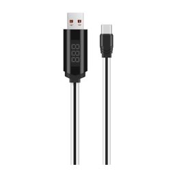   Cablu de date HOCO U29 (USB - Type-C, încărcător rapid, 100cm, anti-rupere, display LED) ALB