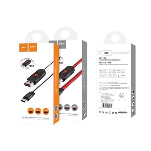 Cablu de date HOCO U29 (USB - Type-C, încărcător rapid, 100cm, anti-rupere, display LED) ALB