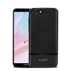   HUSĂ! - Protector de telefon din silicon (rezistenta la impact mediu, efect piele, periat) NEGRU Huawei Y6 (2018)
