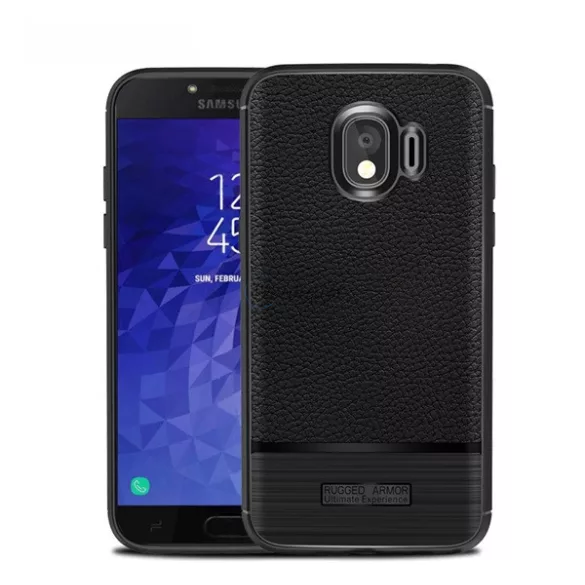 HUSĂ! - Protector de telefon din silicon (rezistenta la impact mediu, efect piele, periat) NEGRU Samsung Galaxy J4 (2018) SM-J400F
