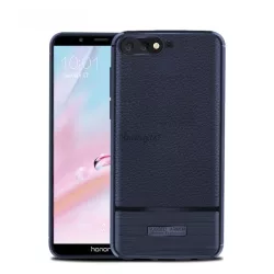   HUSĂ! - Protector de telefon din silicon (rezistenta la impact mediu, efect piele, periat) ALBASTRU INCHIS Huawei Y6 (2018)