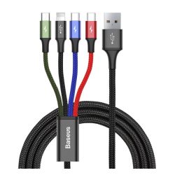   Cablu de încărcare BASEUS 4in1 (USB - lightning/2 Type-C/microUSB, încărcător rapid, 120cm) NEGRU