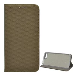   HUSĂ! - Carcasa in picioare, efect piele (FLIP, deschidere laterala, functie suport de masa, model romb) MARO AURIU Huawei Y6 (2018)