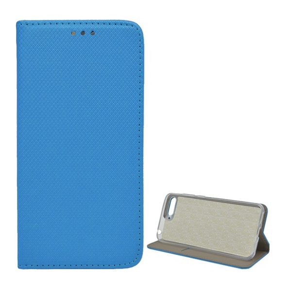 Carcasa in picioare, efect piele (FLIP, deschidere laterala, functie suport de masa, model romb) ALBASTRU DESCHI Huawei Y6 (2018)
