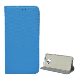   HUSĂ! - Husă stativă cu efect de piele (FLIP, deschidere laterală, suport pentru desktop, model diamant) LIGHT albastruSamsung Galaxy A6 (2018) SM-A600F