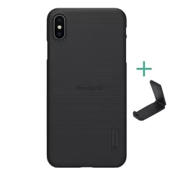   HUSĂ! - Protector de telefon din plastic NILLKIN SUPER FROSTED (cauciucat, suprafata aspra + suport de masa) NEGRU Apple iPhone XS Max 6.5