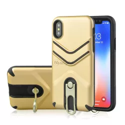   HUSĂ! - Protector de telefon din plastic Defender (rezistenta la impact mediu, cauciucat, suport metalic) GOLD Apple iPhone XR 6.1