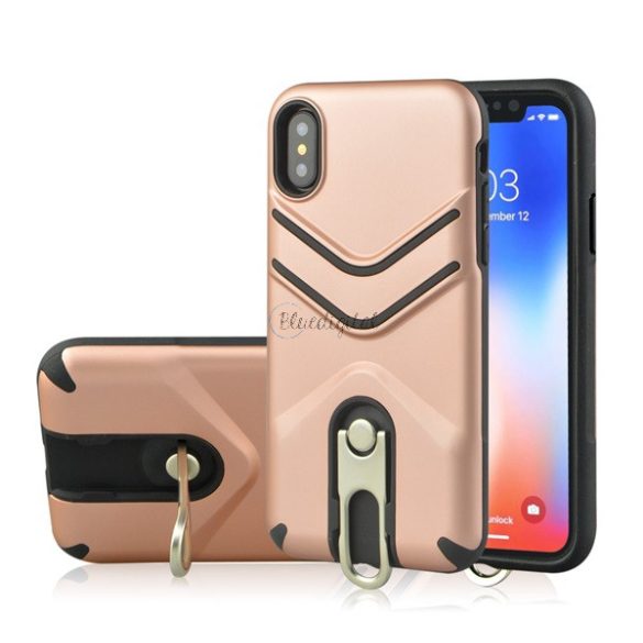 Protector de telefon Defender din plastic (rezistenta la impact mediu, cauciucat, suport metalic) ROSE GOLD Apple iPhone XS Max 6.5
