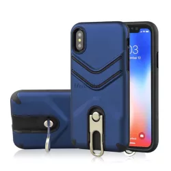   HUSĂ! - Protector de telefon Defender din plastic (rezistent mediu la impact, cauciucat, suport metalic) ALBASTRU ÎNCHIS Apple iPhone XS Max 6.5