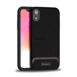   HUSĂ! - Protector de telefon din silicon IPAKY (cadru din plastic, rezistenta medie la impact, model carbon) NEGRU Apple iPhone XR 6.1
