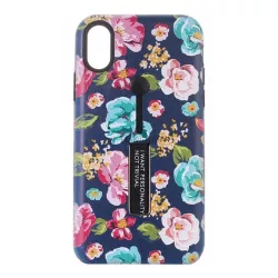   HUSĂ! - Protecție din plastic pentru telefon (silicon în interior, funcție de suport pentru masă, silicon care se poate trage cu degetul, model de flori) ALBASTRU ÎNCHIS Apple iPhone XS Max 6.5