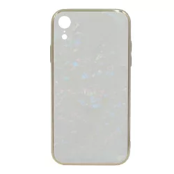   HUSĂ! - Cadru din silicon de protectie pentru telefon PRODA BAYNO (BUMPER, spate din sticla securizata, model marmura) ALB Apple iPhone XR 6.1