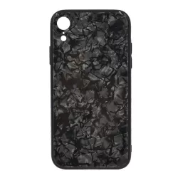   HUSĂ! - Cadru din silicon de protecție pentru telefon PRODA BAYNO (BUMPER, spate din sticlă călită, model marmură) NEGRU Apple iPhone XR 6.1