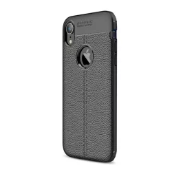   HUSĂ! - Silicon Phone Husă (rezistent la impact mediu, efect de piele, model de cusături, decupaj logo) negru Apple iPhone XR 6.1