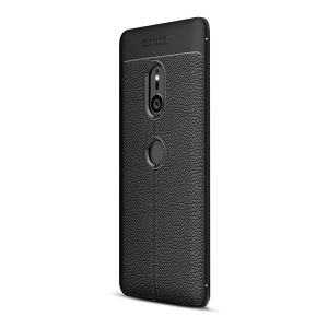 Protectie din silicon pentru telefon (rezistenta la impact mediu, efect piele, model de cusaturi) NEGRU Sony Xperia XZ3 (H9436)