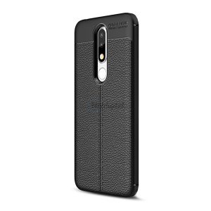 HUSĂ! - Protectie din silicon pentru telefon (rezistenta la impact mediu, efect piele, model de cusaturi) NEGRU Nokia 5.1 Plus (Nokia X5)