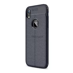   HUSĂ! - Protectie din silicon pentru telefon (rezistenta medie la impact, efect piele, model de cusut, decupaj logo) ALBASTRU INCHIS Apple iPhone XR 6.1