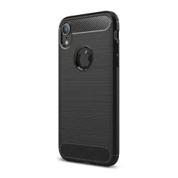   HUSĂ! - Husă silicon pentru telefon (impact mediu rezistent, bubble heel, periat, model de carbon, logo-ul decupaj) negru Apple iPhone XR 6.1