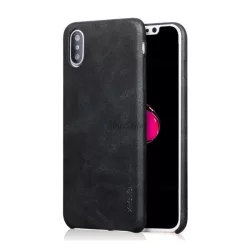   HUSĂ! - Protector de telefon din plastic X-LEVEL (spate din piele) NEGRU Apple iPhone XS Max 6.5