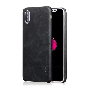 HUSĂ! - Protector de telefon din plastic X-LEVEL (spate din piele) NEGRU Apple iPhone XS Max 6.5