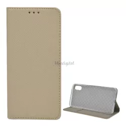   HUSĂ! - Carcasa in picioare, efect piele (FLIP, deschidere laterala, functie suport de masa, model romb) GOLD Apple iPhone XS Max 6.5