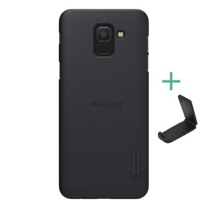 Protectie de telefon din plastic NILLKIN SUPER FROSTED (cauciucat, suprafata aspra + suport de birou) NEGRU Samsung Galaxy J6 (2018) SM-J600F
