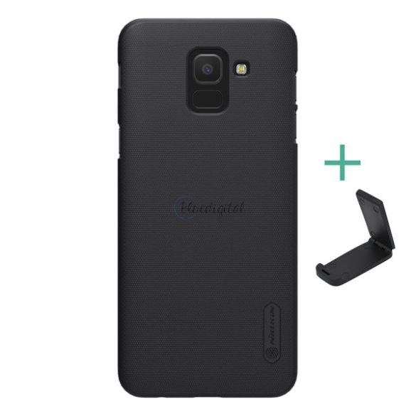 Protectie de telefon din plastic NILLKIN SUPER FROSTED (cauciucat, suprafata aspra + suport de birou) NEGRU Samsung Galaxy J6 (2018) SM-J600F