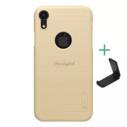   HUSĂ! - Protectie de telefon din plastic NILLKIN SUPER FROSTED (cauciucat, suprafata aspra, decupaj logo + suport de masa) GOLD Apple iPhone XR 6.1