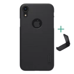   HUSĂ! - NILLKIN SUPER FROSTED plastic protecțiede telefon (cauciucat, suprafață aspră, decupaj logo + suport desktop) negru Apple iPhone XR 6.1