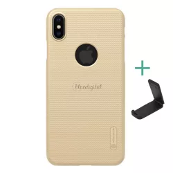   HUSĂ! - Protectie de telefon din plastic NILLKIN SUPER FROSTED (cauciucat, suprafata aspra, decupaj logo + suport de masa) GOLD Apple iPhone XS Max 6.5