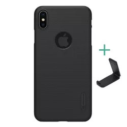   HUSĂ! - NILLKIN SUPER FROSTED plastic protecțiede telefon (cauciucat, suprafață aspră, decupaj logo + suport desktop) negru Apple iPhone XS Max 6.5