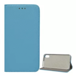   HUSĂ! - Husă stativă, efect piele (FLIP, deschidere laterală, suport desktop, model diamant) LIGHT albastruApple iPhone XR 6.1