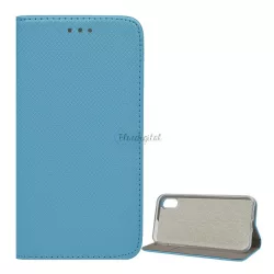   HUSĂ! - Carcasa in picioare, efect piele (FLIP, deschidere laterala, functie suport de masa, model romb) ALBASTRU DESCHIS Apple iPhone XS Max 6.5