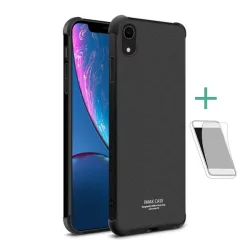   HUSĂ! - IMAK Silicon Phone Husă (rezistent la impact mediu, colț cu bule, mat + Folie protecție ecran) negru Apple iPhone XR 6.1