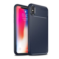   HUSĂ! - Protector de telefon din silicon IPAKY (model carbon) ALBASTRU ÎNCHIS Apple iPhone X 5.8, Apple iPhone XS 5.8