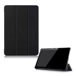   Husă stativă cu efect de piele (FLIP, deschidere laterală, funcție suport desktop TRIFOLD) negru Huawei Mediapad T5 10