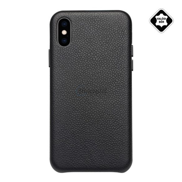 Protector de telefon din plastic QIALINO (acoperire din piele naturala, suprafata rugoasa) NEGRU Apple iPhone XS Max 6.5
